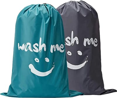 DW4Trading Waszakken XL 43x70cm met Trekkoord 2 Stuks Wash Me Blauw en Grijs - Wasgoed - Opbergtas