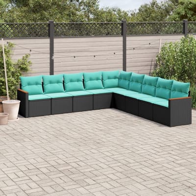 vidaXL - 9-delige - tuinbankset - met - kussens - van - zwart - polyrotan