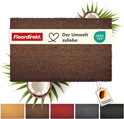 FLOORDIREKT Deurmat Kokos - Voor Binnen en Buiten - Deurmat van Kokos - Vuilvangmat voor Voordeur - Antislip - Voetschraper - Schoonloopmat Naturel - Bruin - 17 mm - 40 x 60 cm