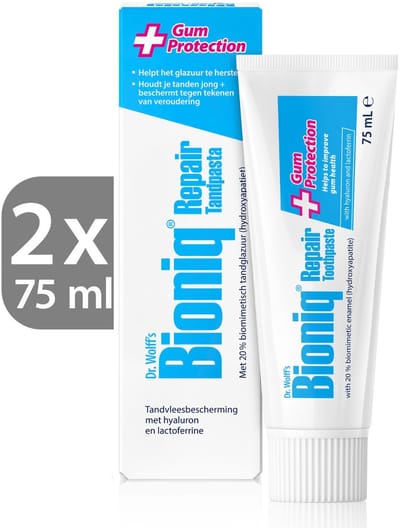 Bioniq Repair Plus Gum Protection Tandpasta | Met biomimetisch tandglazuur (hydroxyapatiet) | Helpt tandvleesbloedingen te verminderen 2X 75ml