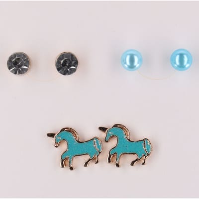 Oorbellen set blauwe paarden - Happy Love kindersieraden 3 stuks.
