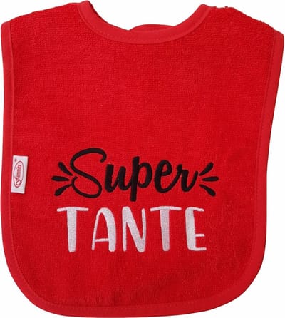 Rode slab met "Super Tante" - kraamcadeautje, cadeautje, babyshower, verjaardag, nieuwtje, slabbetje, slabbertje, slabje, rood