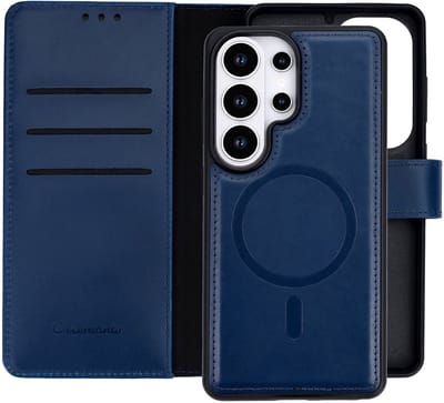 CaseMania Bookcase hoesje geschikt voor Samsung Galaxy S26 Ultra - Effen Blauw - Leer - 2-in-1 Magnetisch Uitneembaar Design - Compatible met Qi2 & MagSafe