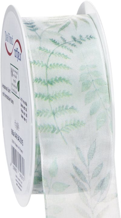 Organza lint, chiffon lint, bladerrijke takken, groen, 40 mm, 15 m