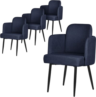 Set van 4 eetkamerstoelen met rugleuning & armleuningen donkerblauw met metalen poten tot 120 kg ML-Design