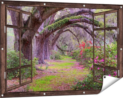 Gards Tuinposter Doorkijk Sprookjesbos - 120x80 cm - Tuindoek - Tuindecoratie - Wanddecoratie buiten - Tuinschilderij