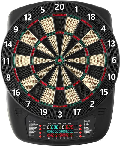 Elektronisch dartbord met een doel van 336 mm, 43 spellen en meer dan 200 variaties voor maximaal 8 spelers, inclusief 6 dartpijlen, flights en 50 soft tips, LCD-scorebord voor thuis en op feestjes