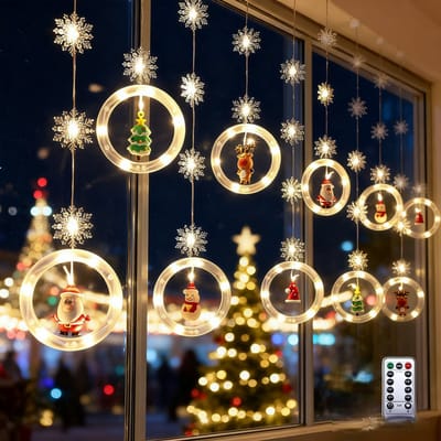 LED Kerst Lichtgordijn 3M – Christmas LED Kerstverlichting – kerst gordijnverlichting-Kerst Lichtslingers met 40 Sneeuwvlokken -8 Lichtstanden met Timer & Afstandsbediening – Warm Wit