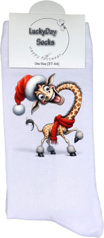 LuckyDay Socks - Kerst giraffe - Kerstsokken dames en heren - Kerst kado - Kerstcadeau - Kerst feest - Kerstcadeautjes - Foute sokken - Vrolijke sokken - Grappige sokken - Socks maken je Happy - Maat 37-44 -