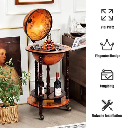 Eucalyptushouten Globe Barwagen - Antieke Wijnbar met Wielen