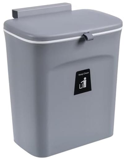 Hanging 9 Litre Waste Bin with Lid - Space Saving Kitchen Garbage Bin