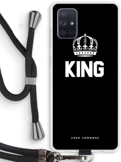Case Company® - Hoesje met koord geschikt voor Samsung Galaxy A71 hoesje met Koord - King zwart - Telefoonhoesje met Zwart Koord - Bescherming aan alle Kanten en Over de Schermrand