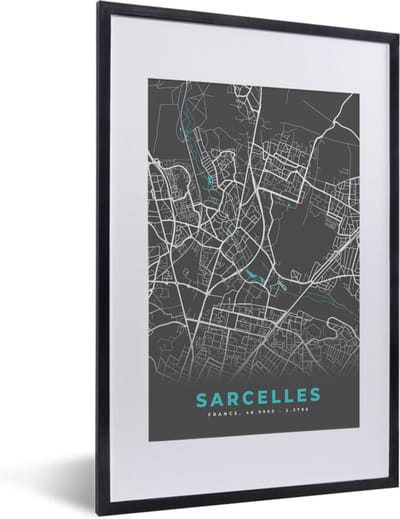 Fotolijst incl. Poster - Sarcelles - Frankrijk - Plattegrond - Kaart - Stadskaart - 40x60 cm - Posterlijst