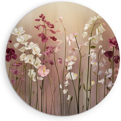 Saammp Muurcirkel Hout - Kleurrijk bos bloemen - Natuur - Landschap - Ø 90 - Wandcirkel - Wanddecoratie Cirkel - Muurdecoratie Woonkamer - Slaapkamer decoratie - Rond Schilderij