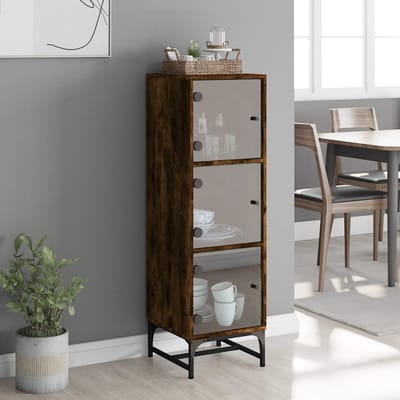 vidaXL - Hoge - kast - met - glazen - deuren - 35x37x120 - cm - gerookt - eikenkleurig