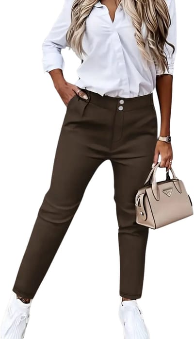 Livano Pantalon Dames - Chino - Golfbroek - Nette Broek - Met Elastische Tailleband - Volwassenen - Koffie - S