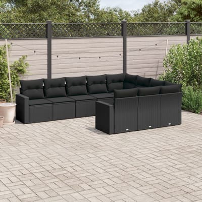 vidaXL - 10-delige - Loungeset - met - kussens - poly - rattan - zwart