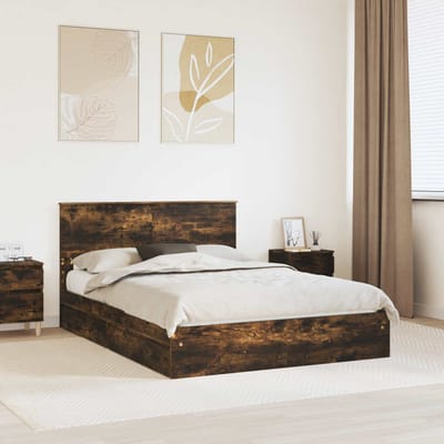 vidaXL - Opbergbed - met - lade - Rook - Eiken - 160 - x - 200 - cm - Bewerkt - hout