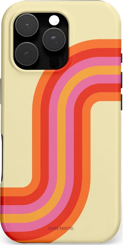 Casetastic hoesje geschikt voor Apple iPhone 16 Pro - MagSafe - Dubbellaagse bescherming - Retro bocht - Fashion Case - Zand Rood Oranje Roze