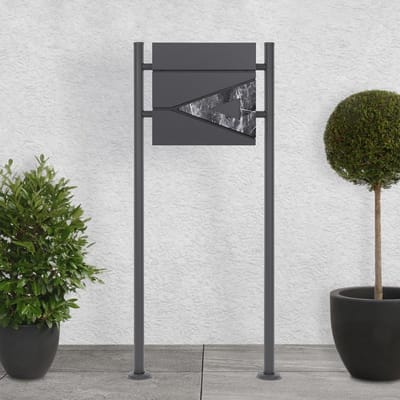 Staande brievenbus - Brievenbus met krantenvak - Post ontvangen - Marmerlook design - 120cm hoogte - Antraciet