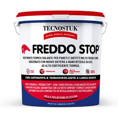 TECNOSTUK Cold Stop 5 L.-Thermische isolatiecoating met een silica-nanolattice-koudebarrière voor wanden en plafonds-klare voor gebruik, energie-efficiëntieklasse A+, herstelt tot 5-6 graden