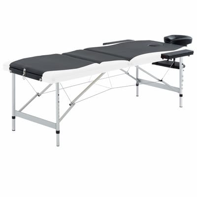 vidaXL - Massagetafel - inklapbaar - 3 - zones - aluminium - zwart - en - wit