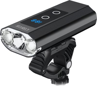 Securely Fietslamp 1200 Lumen met Powerbank – 5800mAh – USB-C Oplaadbaar – IP65 Waterbestendig – LED Batterijdisplay – 360° Houder – Voor Fiets, E-bike en Fatbike