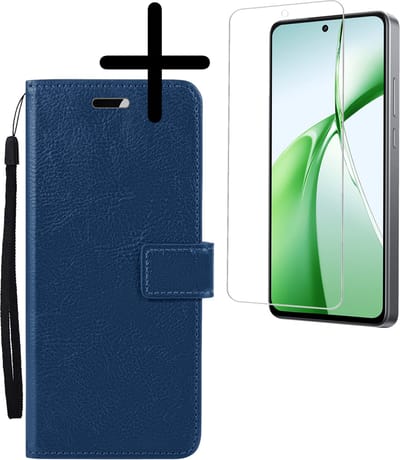 Hoesje Met Screenprotector - Geschikt voor OnePlus Nord CE4 - Luxe Pasjeshouder - Bookcase Portemonee - Flip Case - Kunstleer Book Case - Flipcase - Book Cover - Walletcase - Portemonneehoes - Donkerblauw