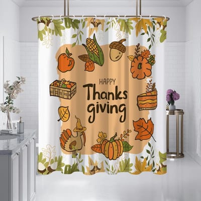 1 stuk 180x180cm Thanksgiving pompoenpatroon bedrukt douchegordijn partitie badkamer waterdicht en schimmelbestendig 180x180cm beige