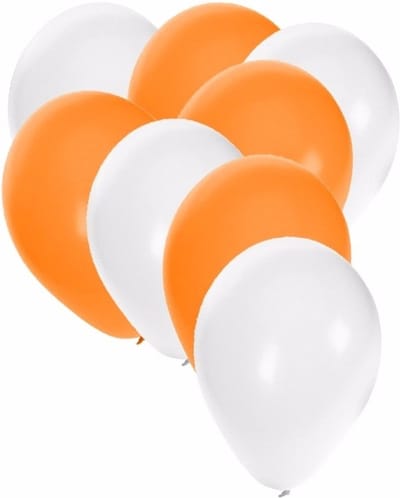 Ballonnen in het wit en oranje - 30x stuks - 27 cm - oranje / witte versiering - feestartikelen