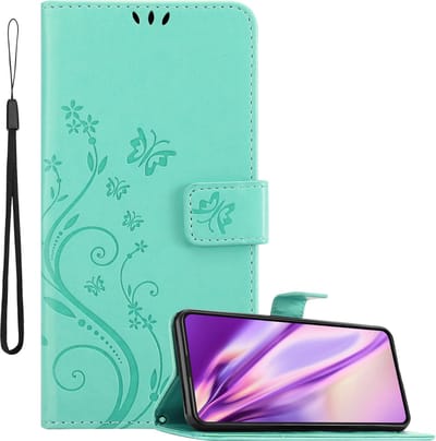 Cadorabo Hoesje geschikt voor Asus ZenFone 8 FLIP in BLOEMEN TURKOOIS - Beschermhoes in bloemmotief met magnetische sluiting, standfunctie en kaartsleuven Book Case Cover Etui