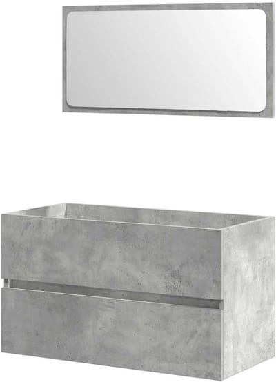 Badkamerkast met spiegel - Wastafelonderkast spiegel - Badkamer Organisatie - Vochtbestendig materiaal - 80 x 385 x 45 cm - Betongrijs
