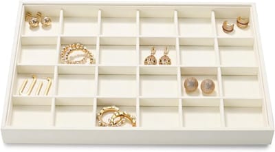 Sieradenhouder Organizer - Opbergbakje - Sieraden Opbergen - 24 Vakjes - 35x24x3 cm - Beige