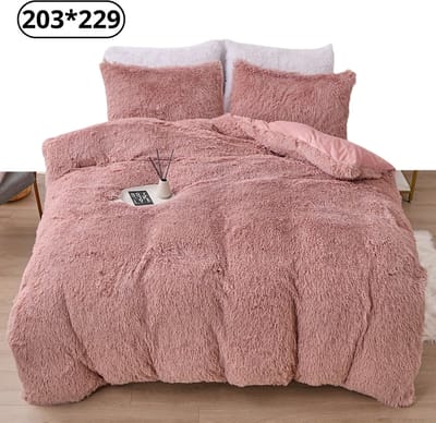 Bovista Fluffy Dekbedovertrek - Teddy Dekbedovertrek - Fleece Dekbedovertrek - Pluche - Dekbed - Deken - Inclusief Kussenslopen - Roze 203x229cm