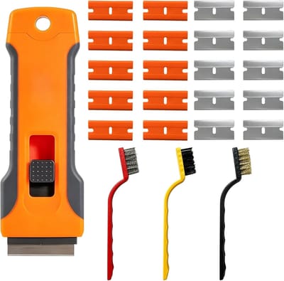 SnelShoppen - Glass Scraper Set met 20 Vervangbladen (10 Metaal + 10 Plastic), 3 Stalen Borstels, Keramische Kookplaat Schraper, Spatel, Keuken Glassc