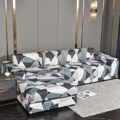Geometrische Print Bankhoes Sofa Hoes Elastische Slipcovers Voor Huisdieren Chaselong Beschermer L Vorm Stofdicht Machinewasbaar 1st 1PC 1-Seat 90-140cm gray
