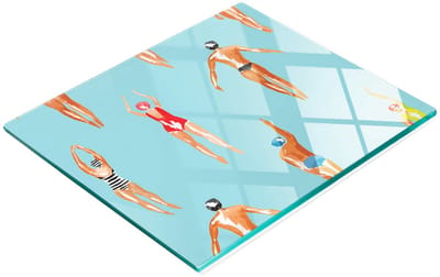 Glazen serveerplank met vintage zwemmerafbeeldingen, 60x52 cm