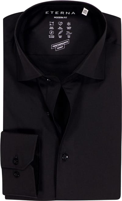 ETERNA modern fit overhemd - superstretch lyocell heren overhemd - zwart - Strijkvriendelijk - Boordmaat: 46 (EU maat: XXL)