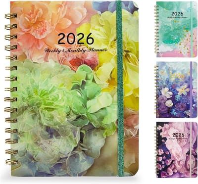 Agenda 2026 - Weekagenda 2026 - Weekplanner - Agenda 2026 volwassenen -A5 Weekoverzicht - Januari 2026 - December 2026 - Academische Agenda 2026 - Dubbele Binding - Hardcover - Binnenkaft - Bladwijzer - 21,5 x 15,8 x 1,8 cm -bloemen
