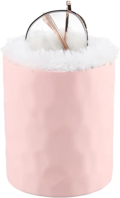 Pluche Gevoerde Brilhouder, Beschermende Case voor Brillen en Pennen, Ideaal voor Bureau en Nachtkastje, Gemaakt van Krasbestendig Silicoon, Roze Kleur