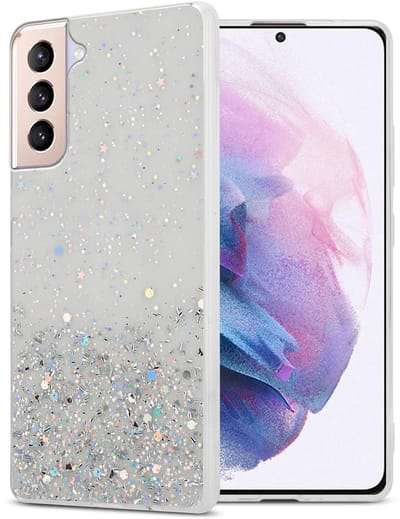 Cadorabo Hoesje geschikt voor Samsung Galaxy S21 PLUS in Transparant met Glitter - Beschermhoes van flexibel TPU silicone met fonkelende glitters Case Cover Etui