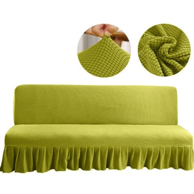 Housse de canapé-lit sans accoudoirs en polaire extensible lavable grande élasticité pour meubles de canapé pliable sans accoudoirs pour salon Décoration de pièce S Size  120-150CM vert