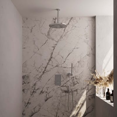 Brauer Chrome Carving thermostatische inbouw regendouche 3-weg omstelling SET 30 met 30 cm douchekop en plafondarm en staaf handdouche en doucheslang en wandaansluitbocht chroom