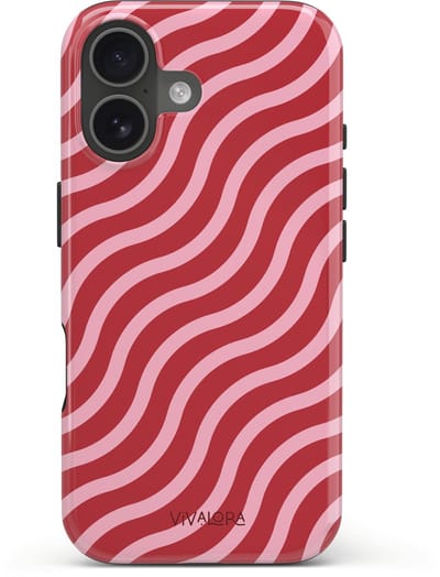 VivaLora Tough Telefoonhoesje iPhone 17 met MagSafe - Wine Flow Print - 2-in-1 Phone Case - Hard Case & Siliconen Back - Extra Bescherming - Shockproof - Golvende strepen - Bordeaux/Roze