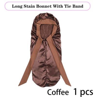 Zachte Zijdeachtige Lange Satijnen Bonnet Voor Natuurlijk Haar En Krullend Haar Extra Grote Maat Haarkap Met Strik Voor Comfortabele Nachtrust 1 Stuk koffie