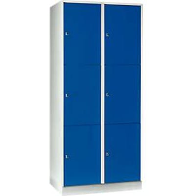 Vakkenkast 400 mm, 2 compartimenten, 6 vakken, veiligheidscilinderslot, sokkel, gentiaanblauw