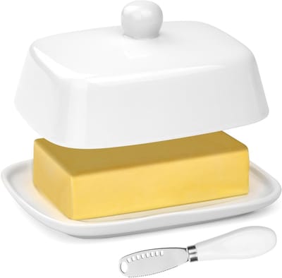 Botervloot van keramiek met deksel en handvat, ideaal voor 250 g boter, vaatwasmachinebestendig en stijlvol wit design