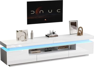 Wishdor - Tv-Meubel - 2 Kasten En 1 Lade Met Led - Modern - Voor De Woonkamer - Spaanplaat - Wit - 175 X 38 X 45 Cm