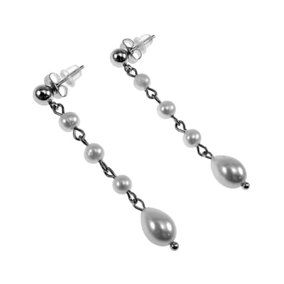 Bolvormige Oorbellen met Zoetwaterparelsketting, Oorbellen Dames, Roestvrij Staal, Lengte 50mm - Handgemaakt door esde2