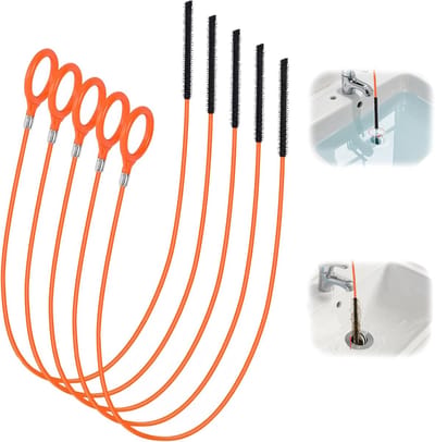 Afvoerontstopper Set - Pijp Reiniger - Verstopping Verwijderen - Flexibel Met Haken - 5x 81cm - Oranje